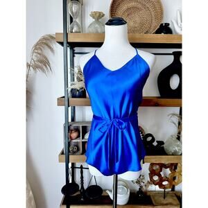 Vintage Lacherie Size Medium 100% Silk Electric Blue Lingerie Bodysuit